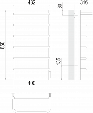 Полка П6 400х650 Электро (quick touch) Полотенцесушитель  TERMINUS Краснодар - фото 3
