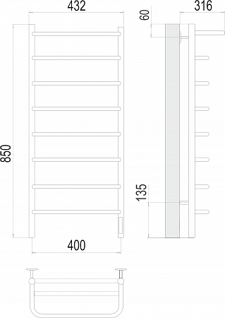 Полка П8 400х850 Электро (quick touch) Полотенцесушитель  TERMINUS Краснодар - фото 3