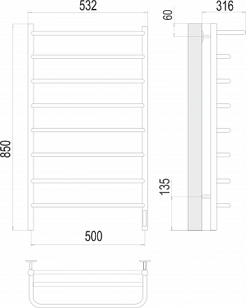 Полка П8 500х850 Электро (quick touch) Полотенцесушитель  TERMINUS Краснодар - фото 3