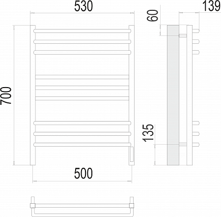 Соренто П9 500х700 электро (sensor quick touch) Полотенцесушитель  TERMINUS Краснодар - фото 3