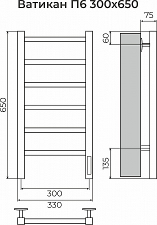 Ватикан П6 300х650 Электро (quick touch) Полотенцесушитель TERMINUS Краснодар - фото 3