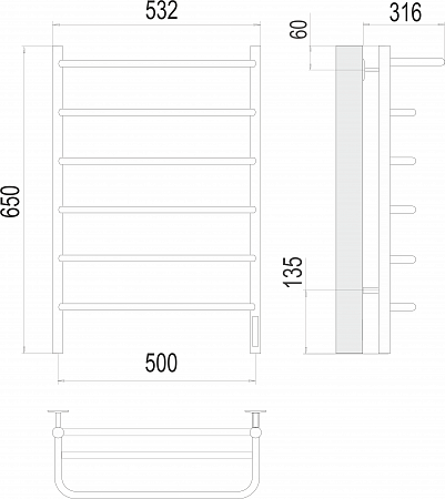 Полка П6 500х650 Электро (quick touch) Полотенцесушитель  TERMINUS Краснодар - фото 3